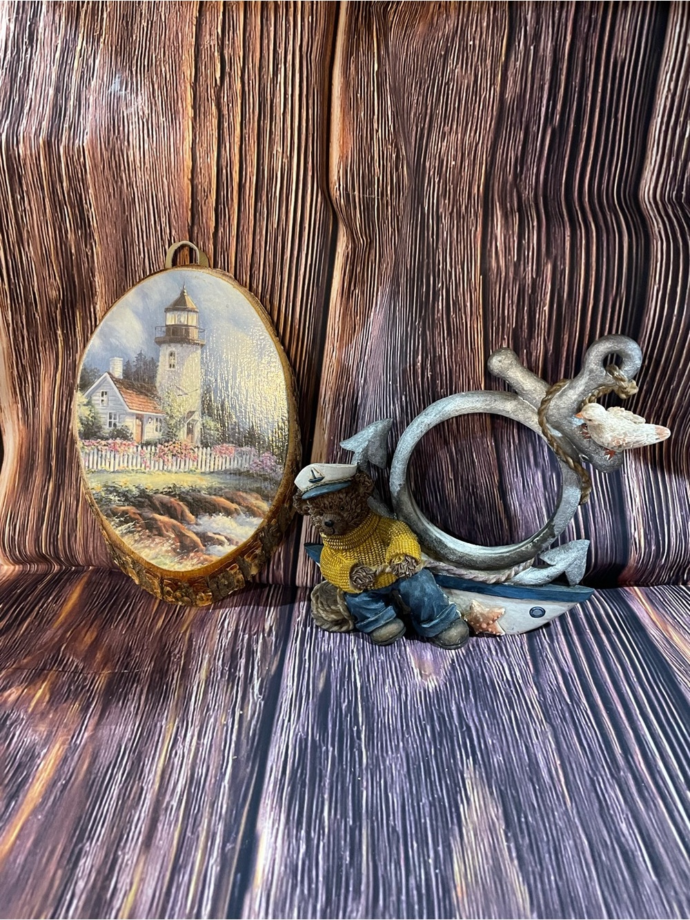 Nautical Theme Beach House Decor Coastal Lighthouse Bear Picture frame (2)